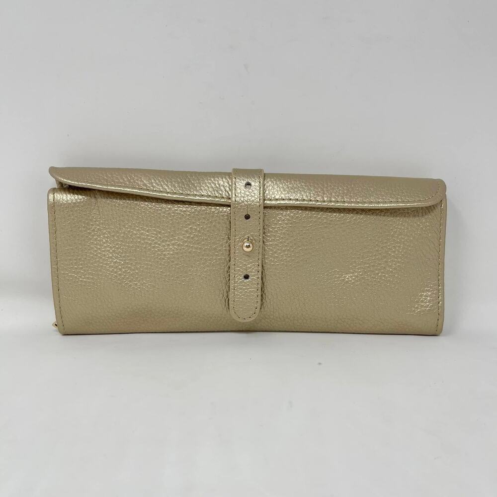 JAGGS Leather Jewelry‎ Roll Gold Metallic Travel Case Organizer Zippered Slots